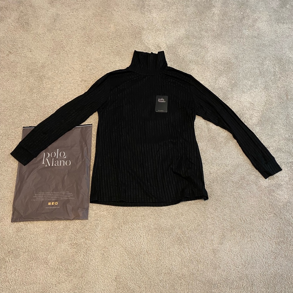 Polo Mano “Demetro” black rubbed turtleneck sweater. Mens Large. NWT. Thin silky
